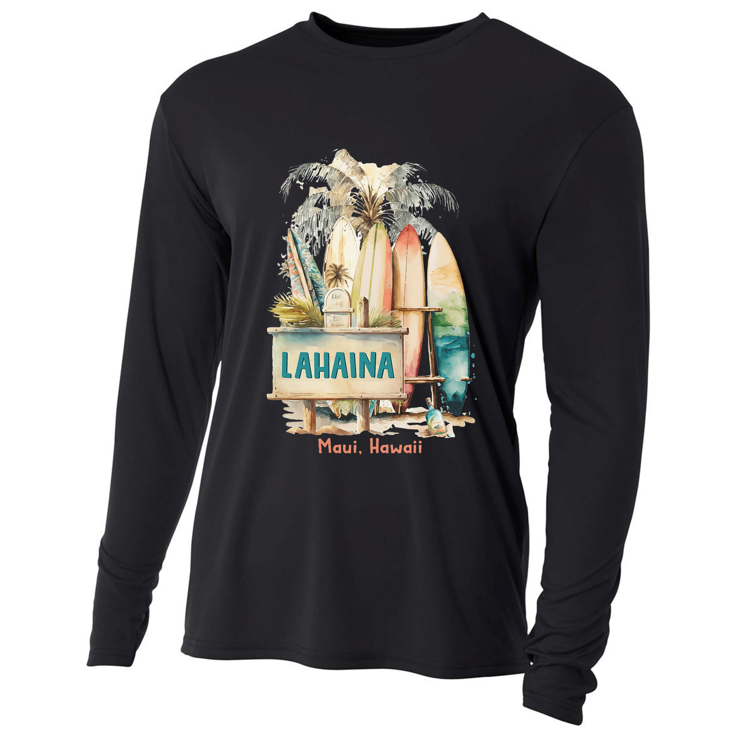 Aloha Lahaina Retro Floral Hibiscus Hawaii Palm Tree Cooling Performance Long Sleeve Crew