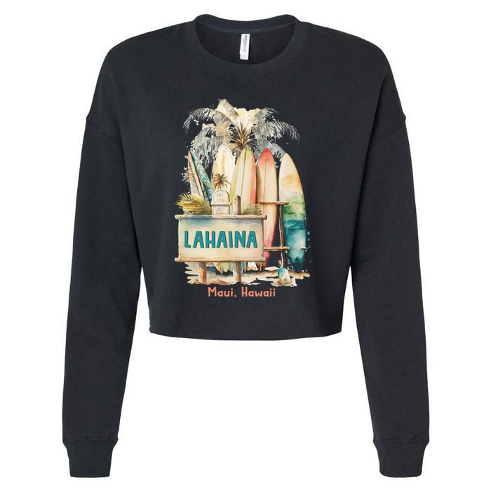 Aloha Lahaina Retro Floral Hibiscus Hawaii Palm Tree Cropped Pullover Crew