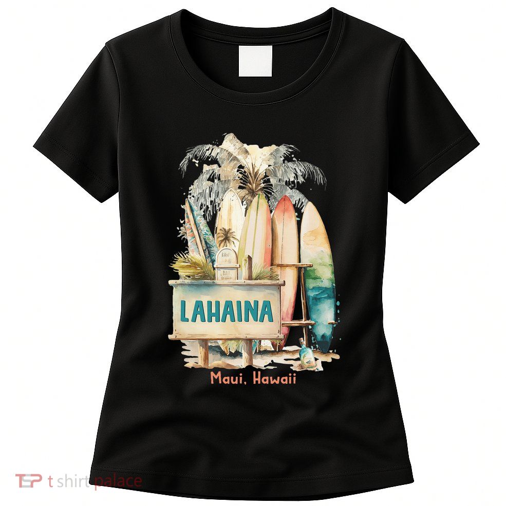 Aloha Lahaina Retro Floral Hibiscus Hawaii Palm Tree Womens T-Shirt