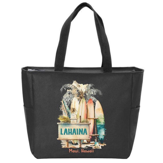 Aloha Lahaina Retro Floral Hibiscus Hawaii Palm Tree Zip Tote Bag