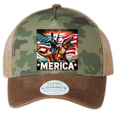 Abraham Lincoln Riding T Rex Merica Firing A Rifle Legacy Tie Dye Trucker Hat