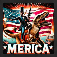 Abraham Lincoln Riding T Rex Merica Firing A Rifle 7 Panel Mesh Trucker Snapback Hat
