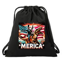 Abraham Lincoln Riding T Rex Merica Firing A Rifle Drawstring Bag