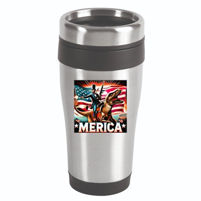 Abraham Lincoln Riding T Rex Merica Firing A Rifle 16oz Travel Tumbler
