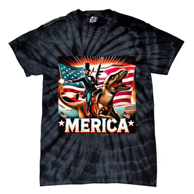 Abraham Lincoln Riding T Rex Merica Firing A Rifle Tie-Dye T-Shirt
