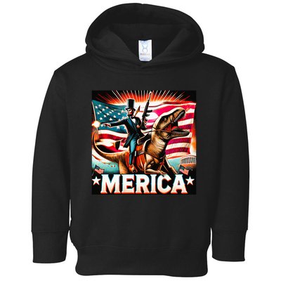 Abraham Lincoln Riding T Rex Merica Firing A Rifle Toddler Hoodie