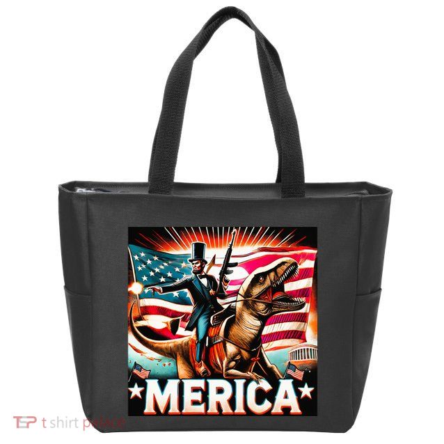 Abraham Lincoln Riding T Rex Merica Firing A Rifle Zip Tote Bag