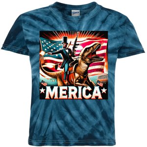 Abraham Lincoln Riding T Rex Merica Firing A Rifle Kids Tie-Dye T-Shirt