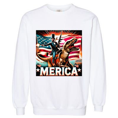 Abraham Lincoln Riding T Rex Merica Firing A Rifle Garment-Dyed Sweatshirt