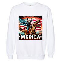 Abraham Lincoln Riding T Rex Merica Firing A Rifle Garment-Dyed Sweatshirt