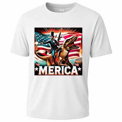 Abraham Lincoln Riding T Rex Merica Firing A Rifle Performance Shirt