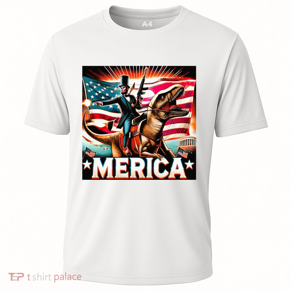 Abraham Lincoln Riding T Rex Merica Firing A Rifle Performance Shirt