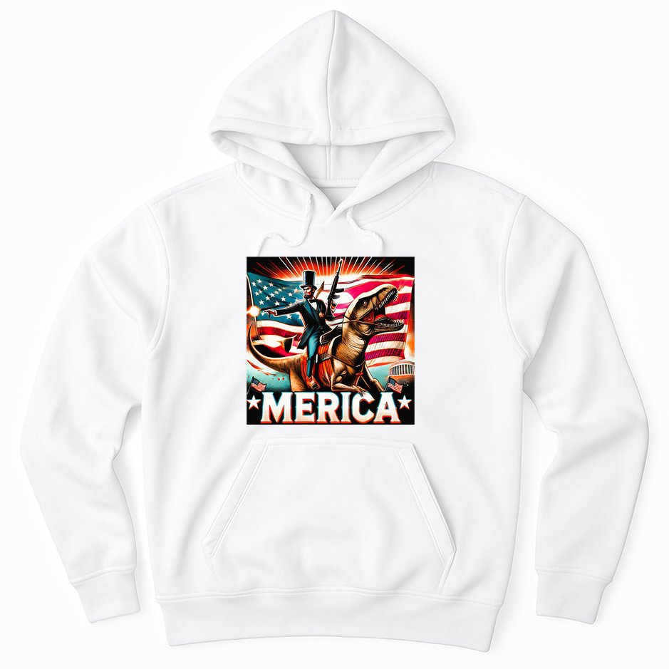 Abraham Lincoln Riding T Rex Merica Firing A Rifle Hoodie