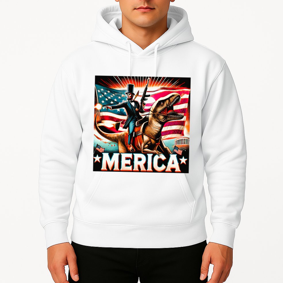 Abraham Lincoln Riding T Rex Merica Firing A Rifle Hoodie