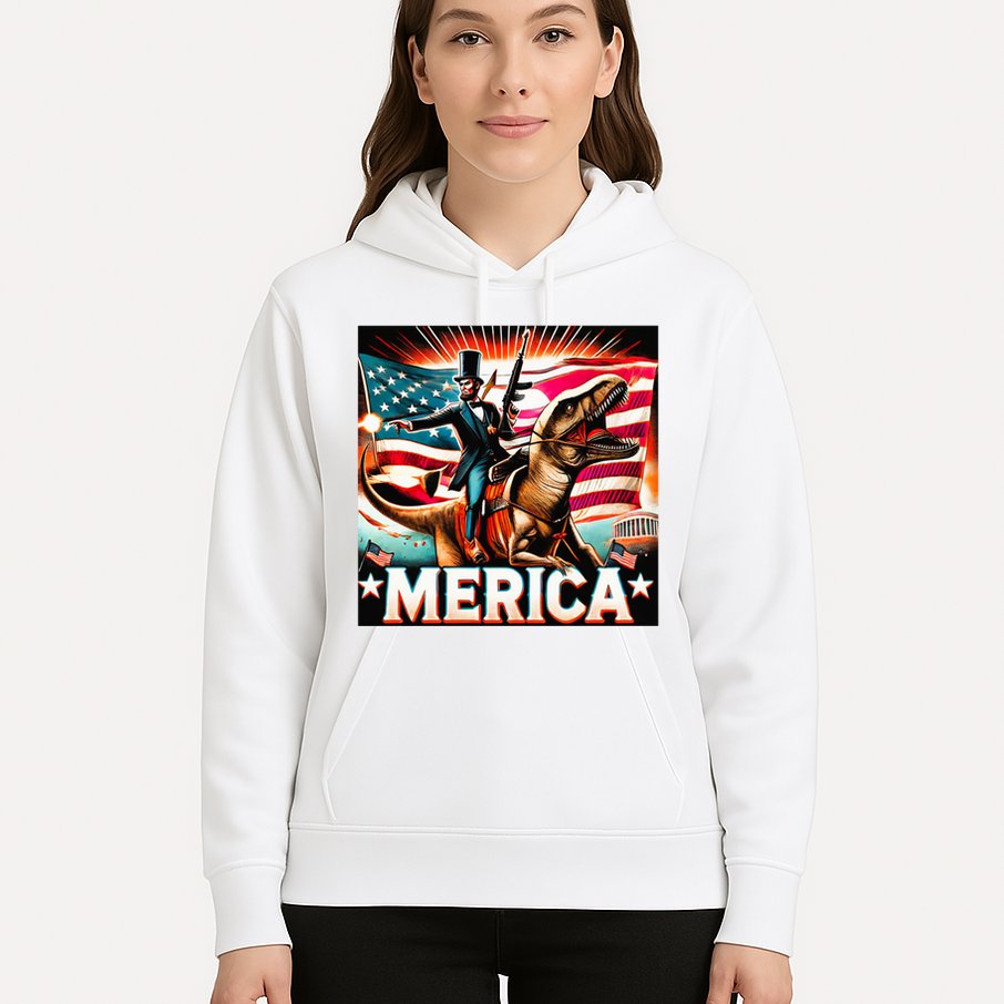 Abraham Lincoln Riding T Rex Merica Firing A Rifle Hoodie