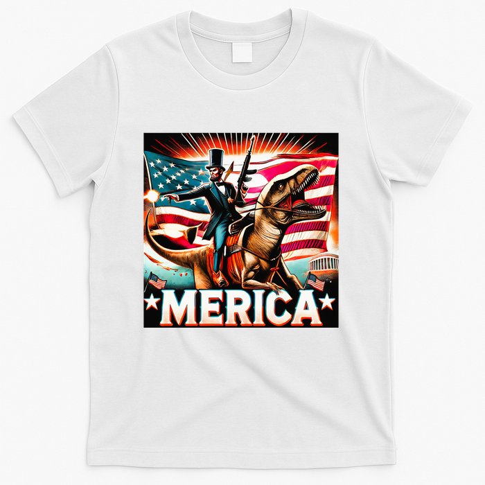 Abraham Lincoln Riding T Rex Merica Firing A Rifle T-Shirt