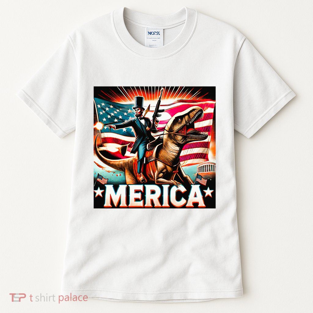 Abraham Lincoln Riding T Rex Merica Firing A Rifle Tall T-Shirt
