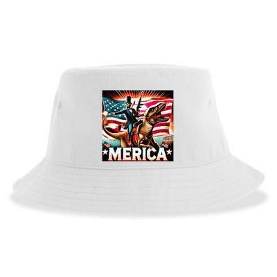 Abraham Lincoln Riding T Rex Merica Firing A Rifle Sustainable Bucket Hat