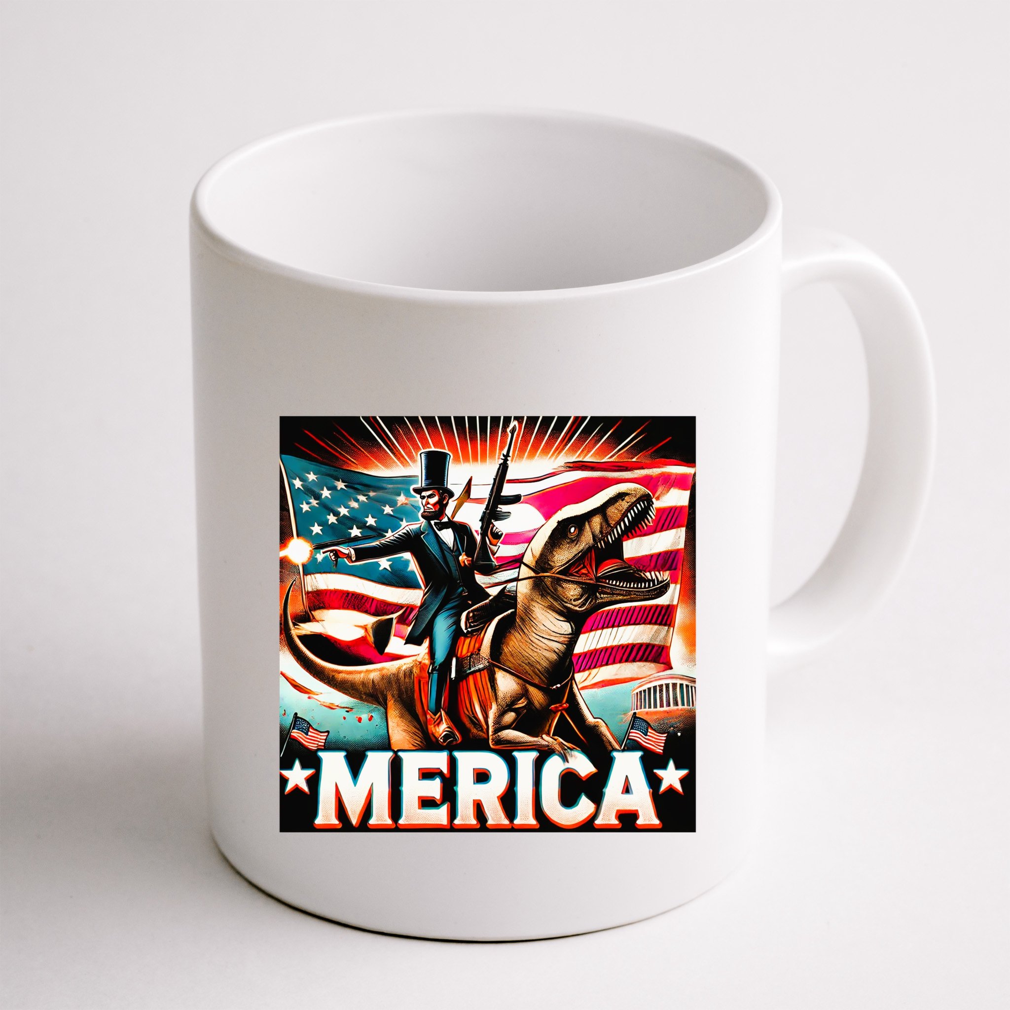 Abraham Lincoln Riding T Rex Merica Firing A Rifle Mug