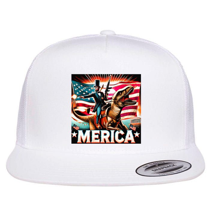 Abraham Lincoln Riding T Rex Merica Firing A Rifle Flatbill Hat