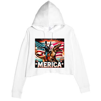 Abraham Lincoln Riding T Rex Merica Firing A Rifle Crop Fleece Hoodie