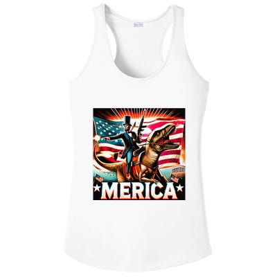Abraham Lincoln Riding T Rex Merica Firing A Rifle Ladies PosiCharge Competitor Racerback Tank