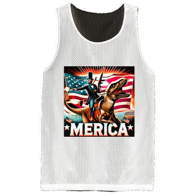 Abraham Lincoln Riding T Rex Merica Firing A Rifle Mesh Reversible Basketball Jersey Tank