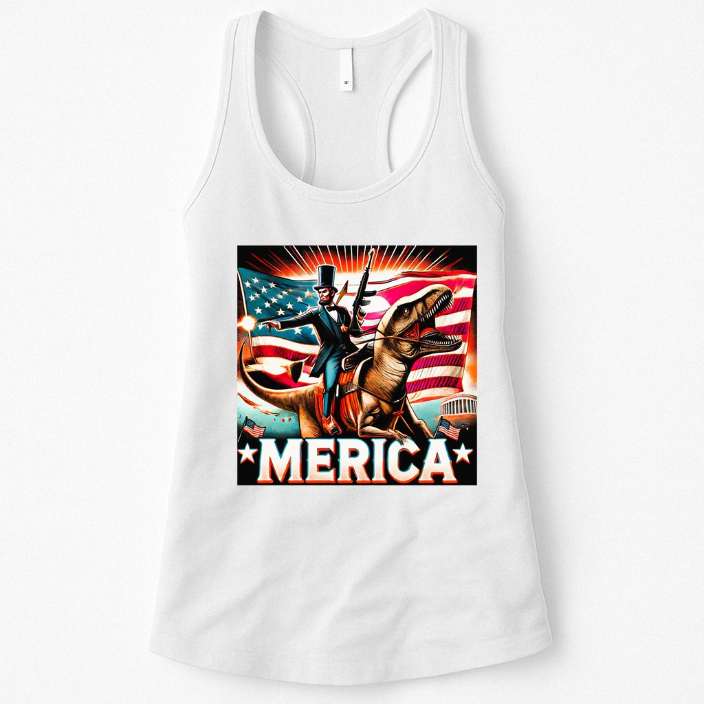 Abraham Lincoln Riding T Rex Merica Firing A Rifle Womens Tank Top
