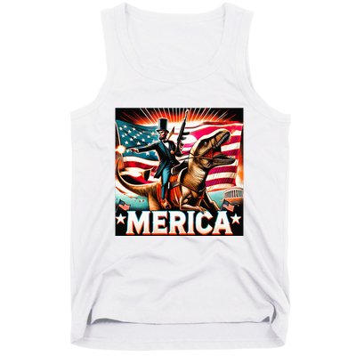Abraham Lincoln Riding T Rex Merica Firing A Rifle Tank Top