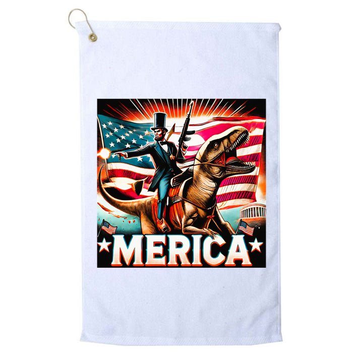 Abraham Lincoln Riding T Rex Merica Firing A Rifle Golf Towel