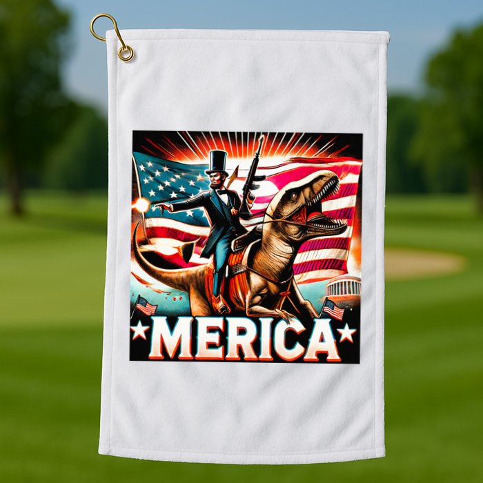 Abraham Lincoln Riding T Rex Merica Firing A Rifle Golf Towel
