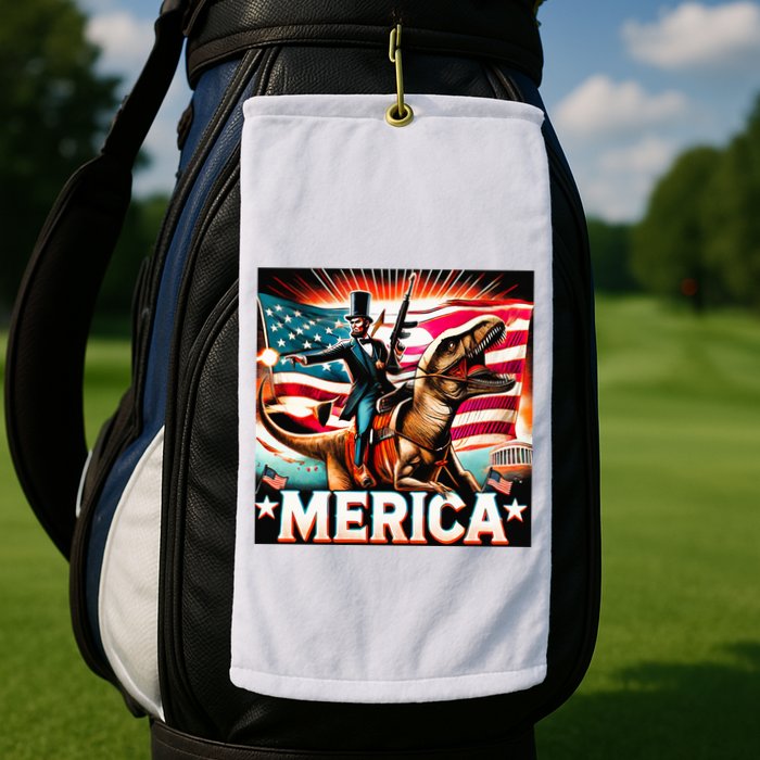 Abraham Lincoln Riding T Rex Merica Firing A Rifle Golf Towel
