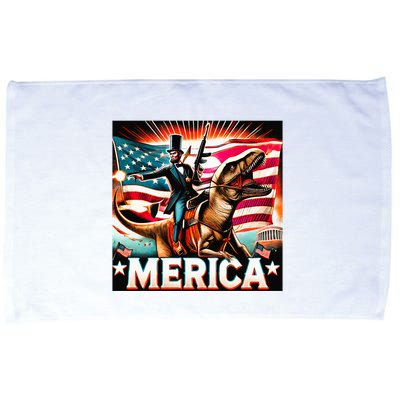 Abraham Lincoln Riding T Rex Merica Firing A Rifle Microfiber Hand Towel