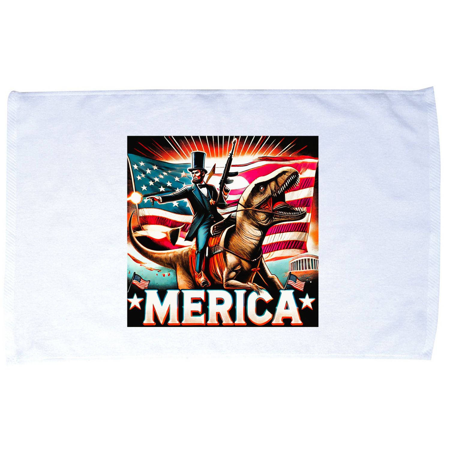Abraham Lincoln Riding T Rex Merica Firing A Rifle Microfiber Hand Towel