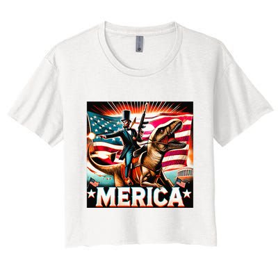 Abraham Lincoln Riding T Rex Merica Firing A Rifle Crop Top