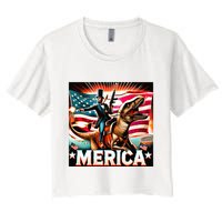Abraham Lincoln Riding T Rex Merica Firing A Rifle Women's Crop Top Tee