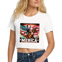 Abraham Lincoln Riding T Rex Merica Firing A Rifle Women's Crop Top Tee