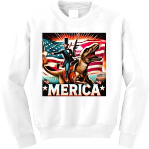 Abraham Lincoln Riding T Rex Merica Firing A Rifle Kids Sweatshirt