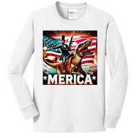 Abraham Lincoln Riding T Rex Merica Firing A Rifle Kids Long Sleeve Shirt