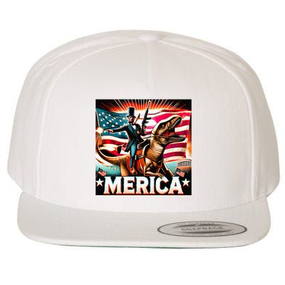 Abraham Lincoln Riding T Rex Merica Firing A Rifle Wool Snapback Cap