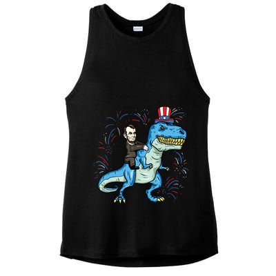 Abe Lincoln Riding A Dinosaur Trex 4th Of July Ladies PosiCharge Tri-Blend Wicking Tank
