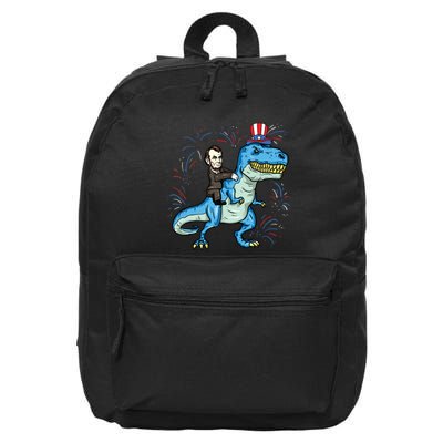 Abe Lincoln Riding A Dinosaur Trex 4th Of July 16 in Basic Backpack