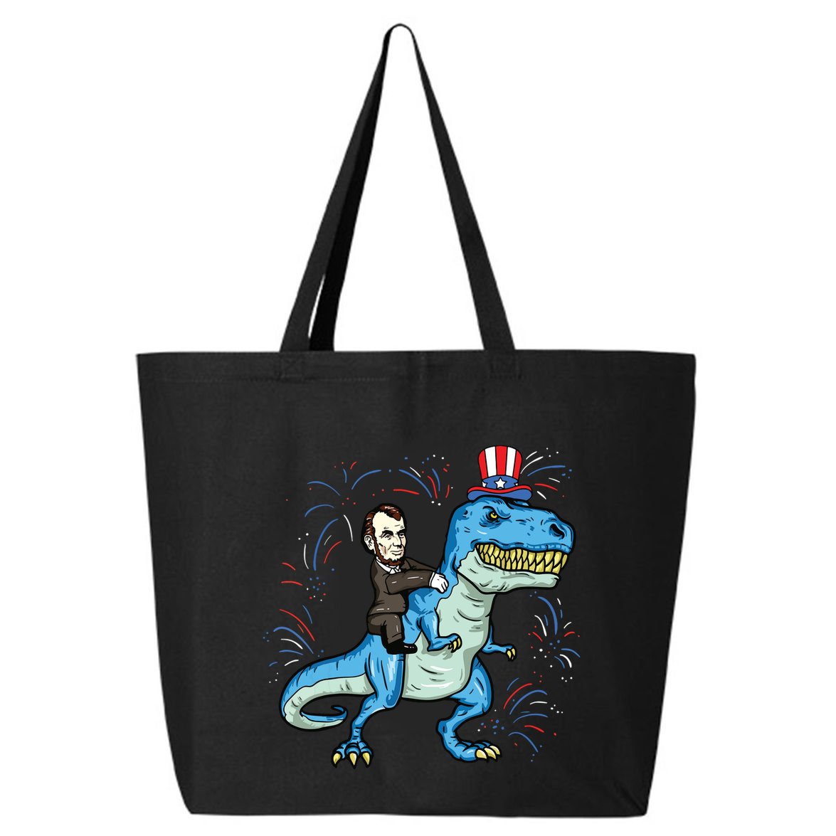 Abe Lincoln Riding A Dinosaur Trex 4th Of July 25L Jumbo Tote
