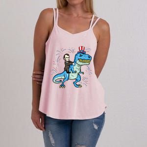 Abe Lincoln Riding A Dinosaur Trex 4th Of July Women's Strappy Tank