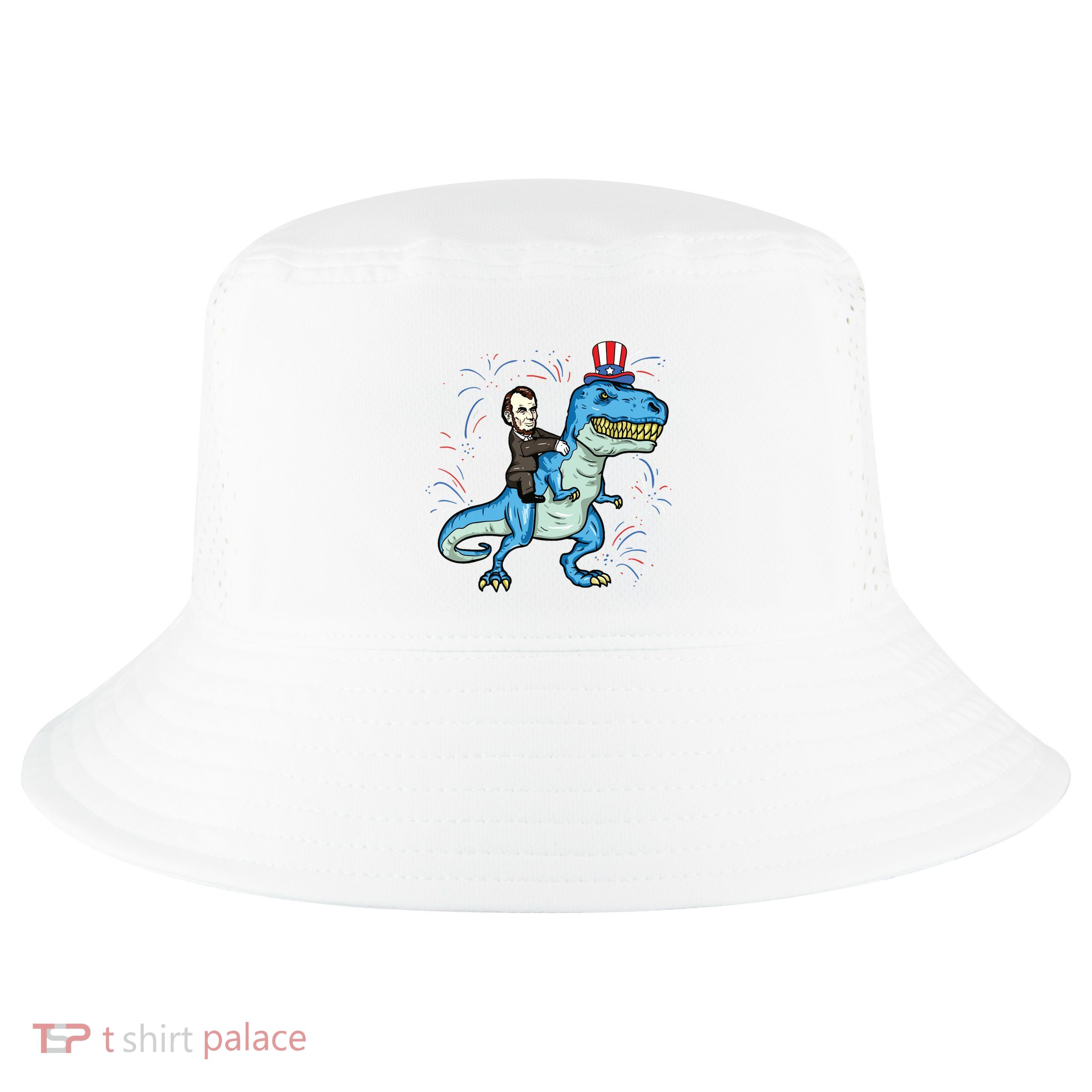 Abe Lincoln Riding A Dinosaur Trex 4th Of July Cool Comfort Performance Bucket Hat