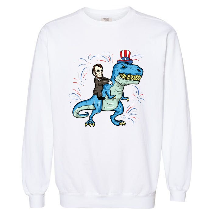 Abe Lincoln Riding A Dinosaur Trex 4th Of July Garment-Dyed Sweatshirt