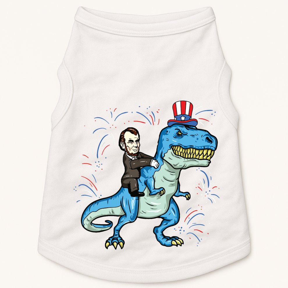 Abe Lincoln Riding A Dinosaur Trex 4th Of July Doggie Tank