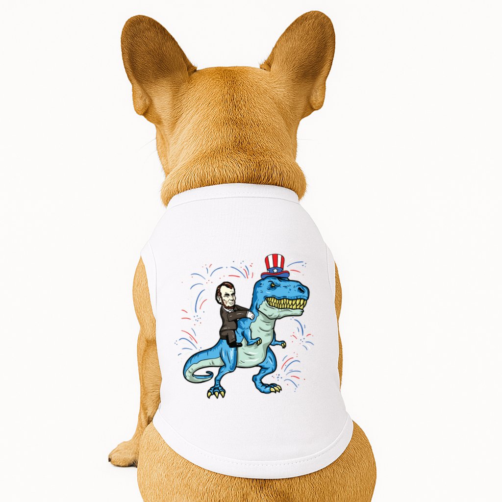 Abe Lincoln Riding A Dinosaur Trex 4th Of July Doggie Tank