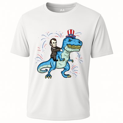 Abe Lincoln Riding A Dinosaur Trex 4th Of July Performance Shirt