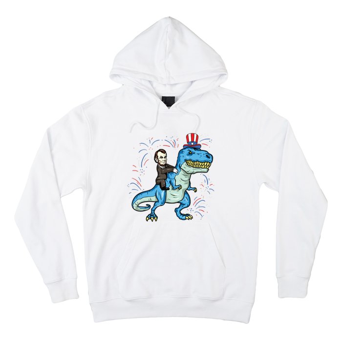 Abe Lincoln Riding A Dinosaur Trex 4th Of July Hoodie